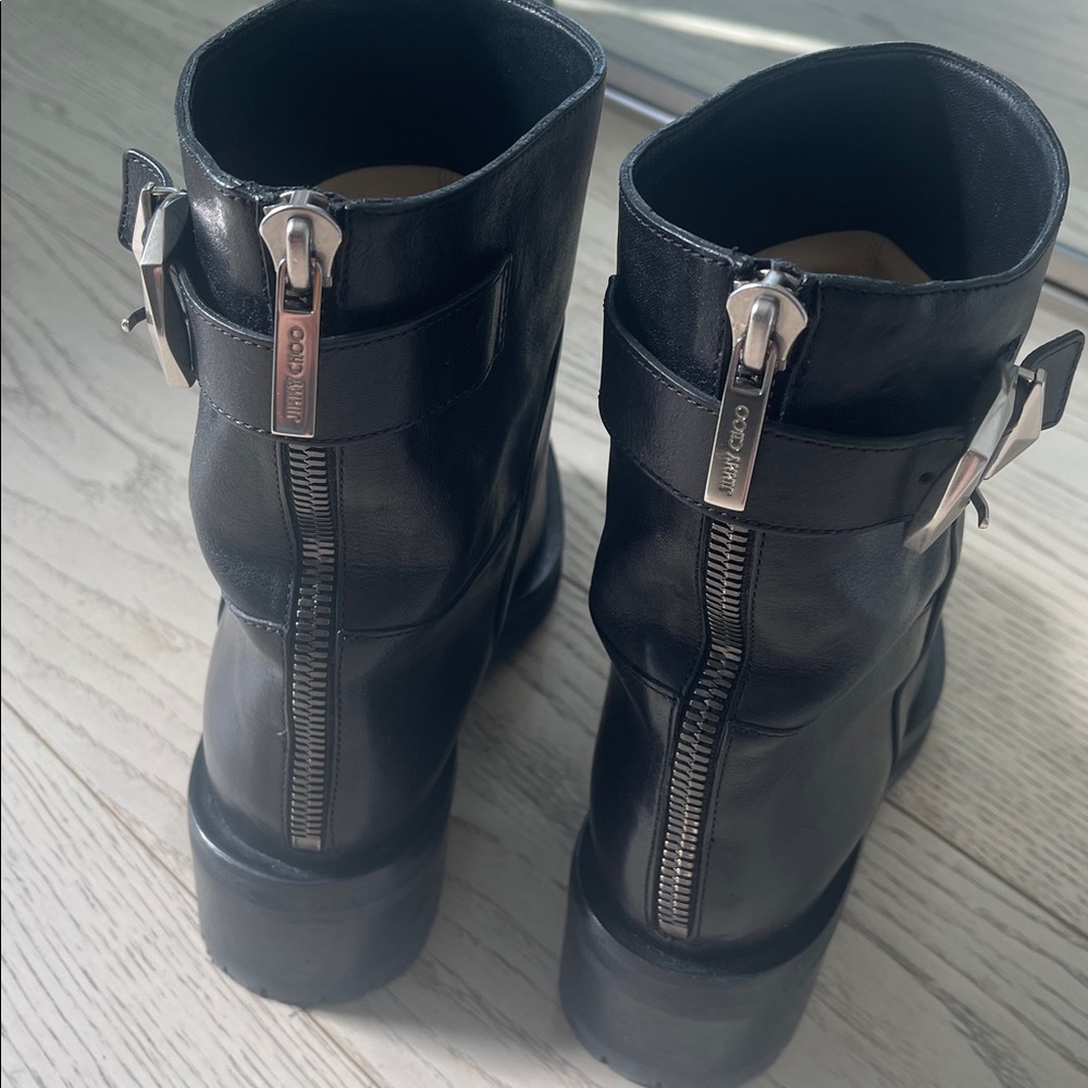 Jimmy Choo Black Leather Moto Ankle Boots
